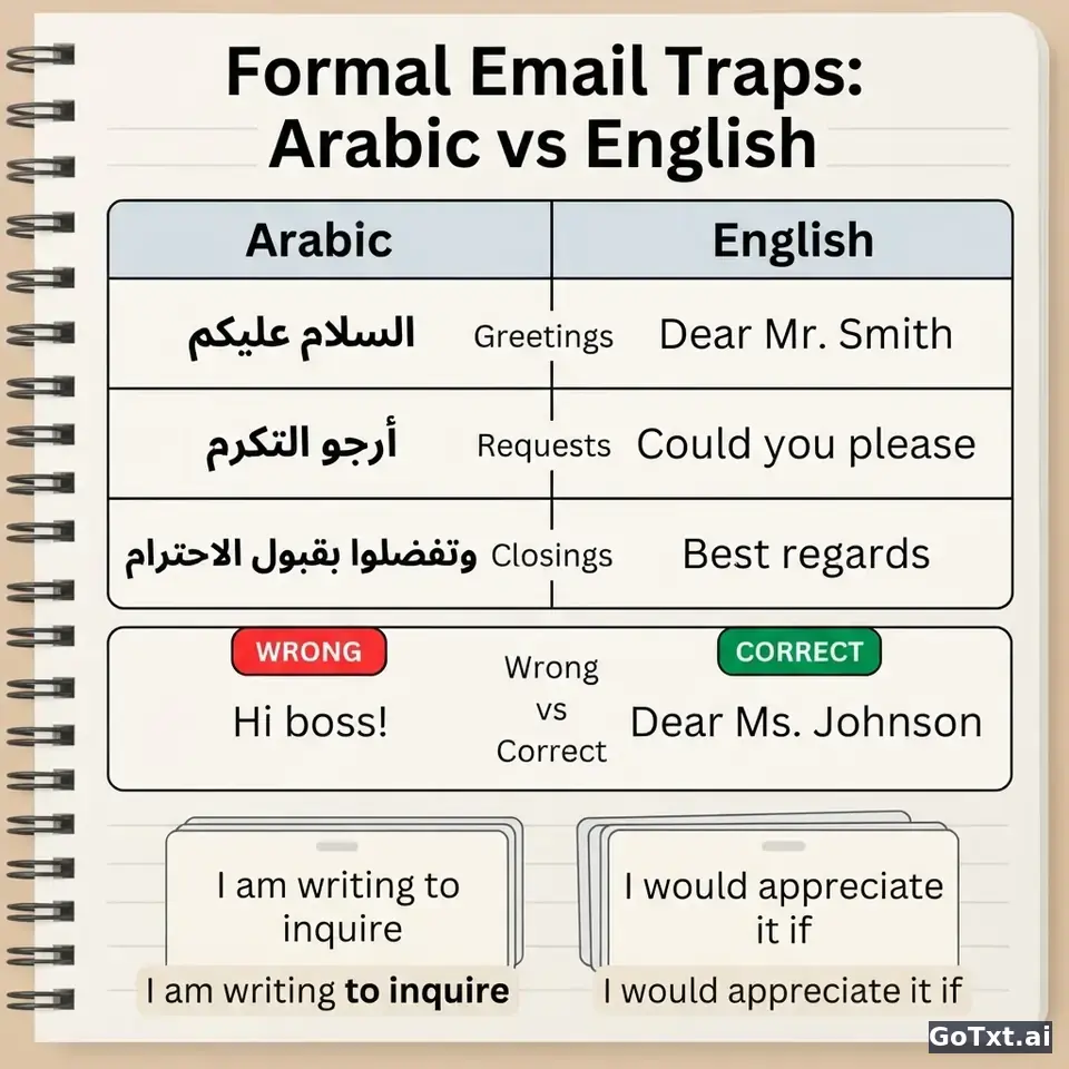 الرسائل الرسمية بالإنجليزية: 4 فخاخ تكشف فورًا أنك لست ناطقًا أصليًا — illustration | GoTxt