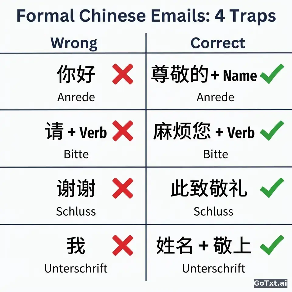 Formelle E-Mails auf Chinesisch: 4 Fallen, die dich sofort als Anfänger entlarven — illustration | GoTxt