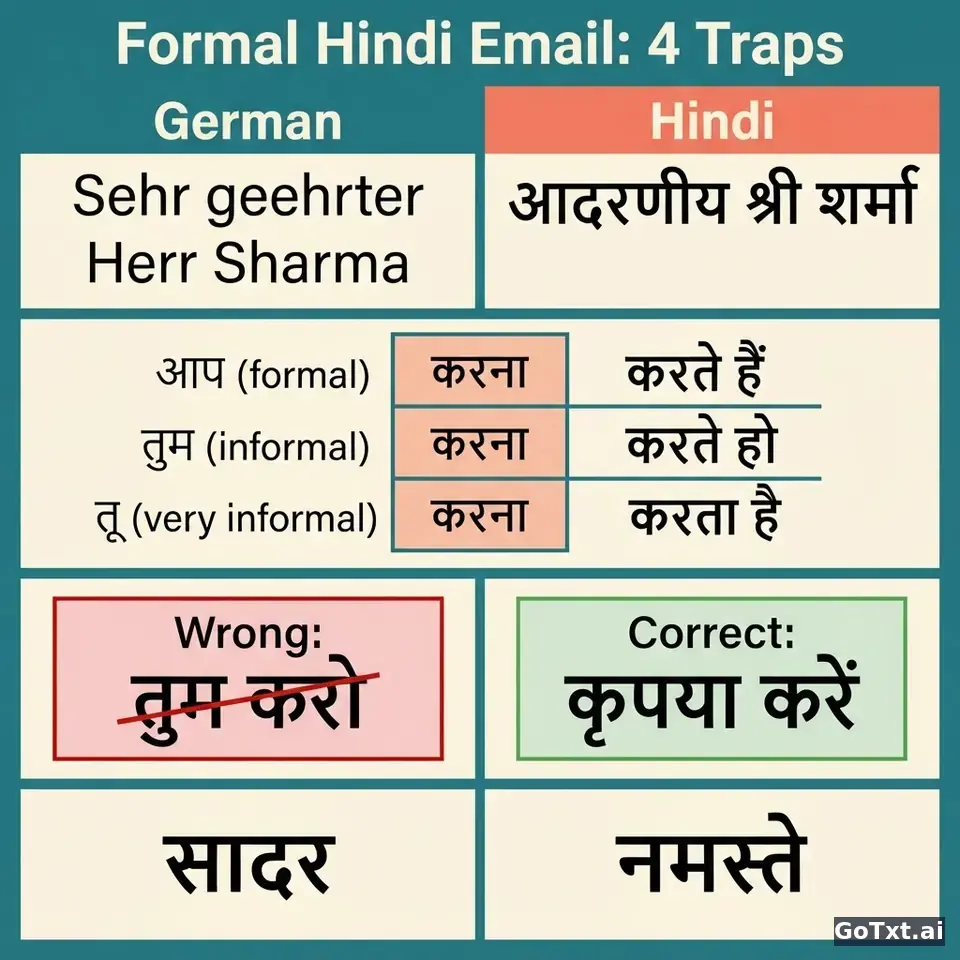Formelle E-Mails auf Hindi: 4 Fallen, die dich sofort als Anfänger verraten — illustration | GoTxt