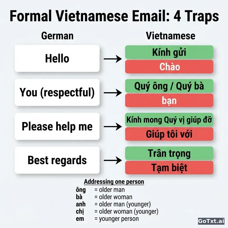 Formelle E-Mails auf Vietnamesisch: 4 Fallen, die dich sofort als Ausländer entlarven — illustration | GoTxt