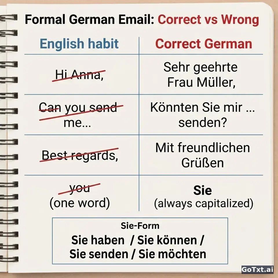 Formal Emails in German: 4 Traps That Instantly Reveal You're Not a Native — illustration | GoTxt