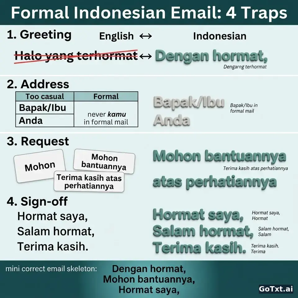 Formal Emails in Indonesian: 4 Traps That Instantly Reveal You're Not a Native — illustration | GoTxt