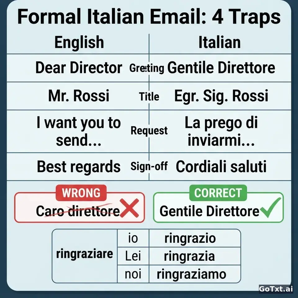 Formal Emails in Italian: 4 Traps That Instantly Reveal You're Not a Native — illustration | GoTxt