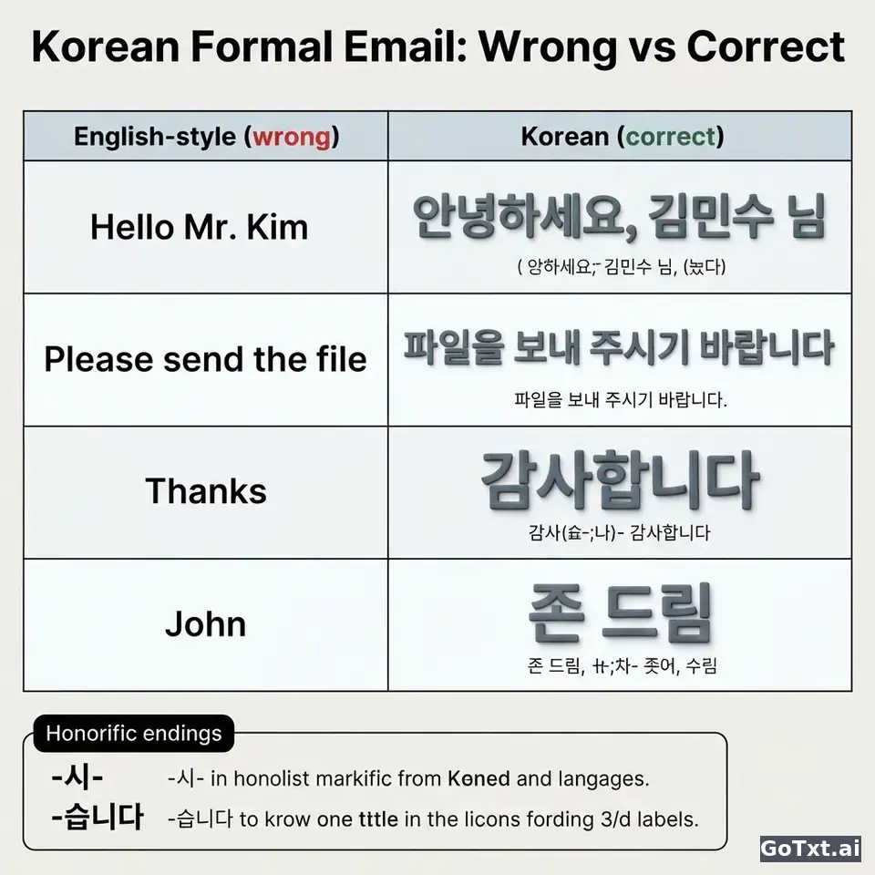 Formal Emails in Korean: 4 Traps That Instantly Reveal You're Not a Native — illustration | GoTxt