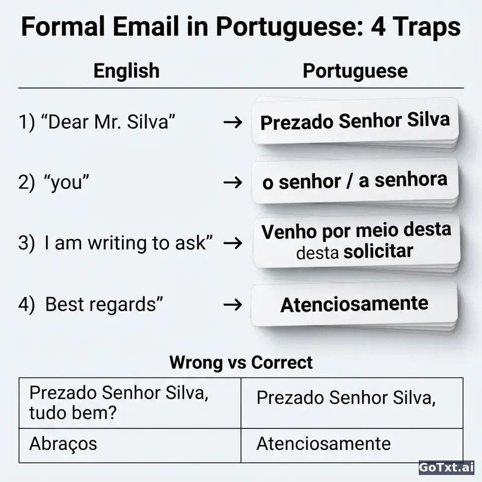 Formal Emails in Portuguese: 4 Traps That Reveal You're Not a Native — illustration | GoTxt