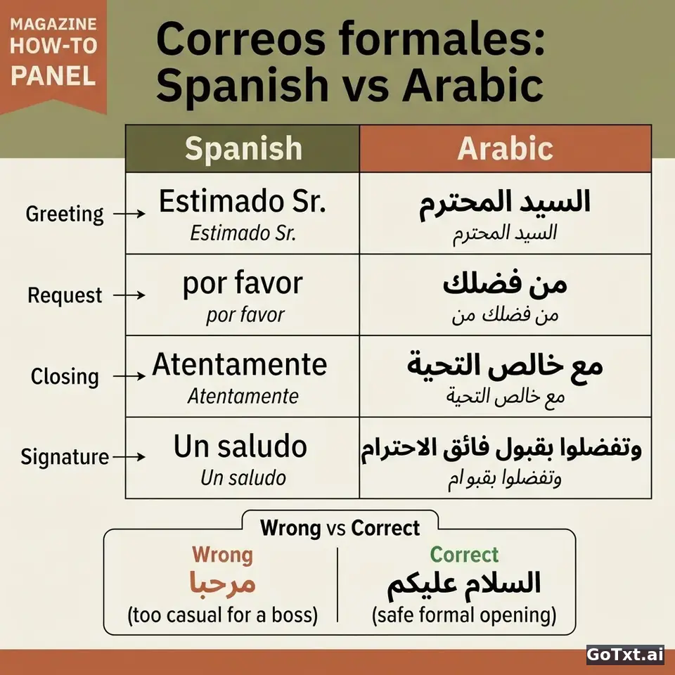 Correos formales en árabe: 4 trampas que delatan que no eres nativo — illustration | GoTxt