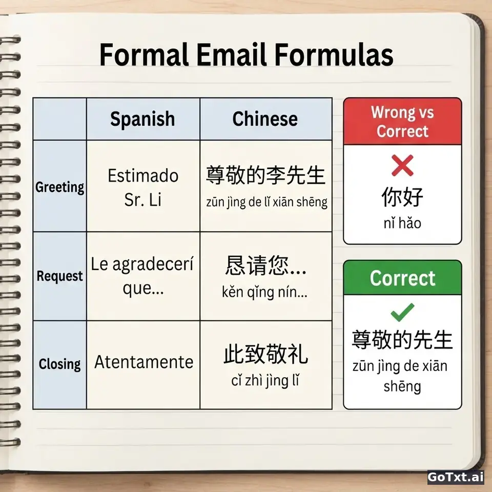 Correos formales en chino: 4 trampas que delatan a un no nativo — illustration | GoTxt