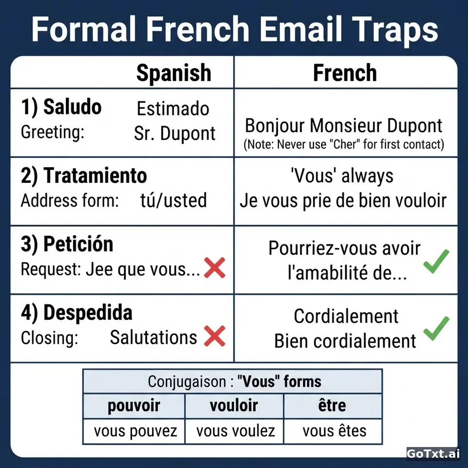 Correos formales en francés: 4 trampas que delatan que no eres nativo — illustration | GoTxt