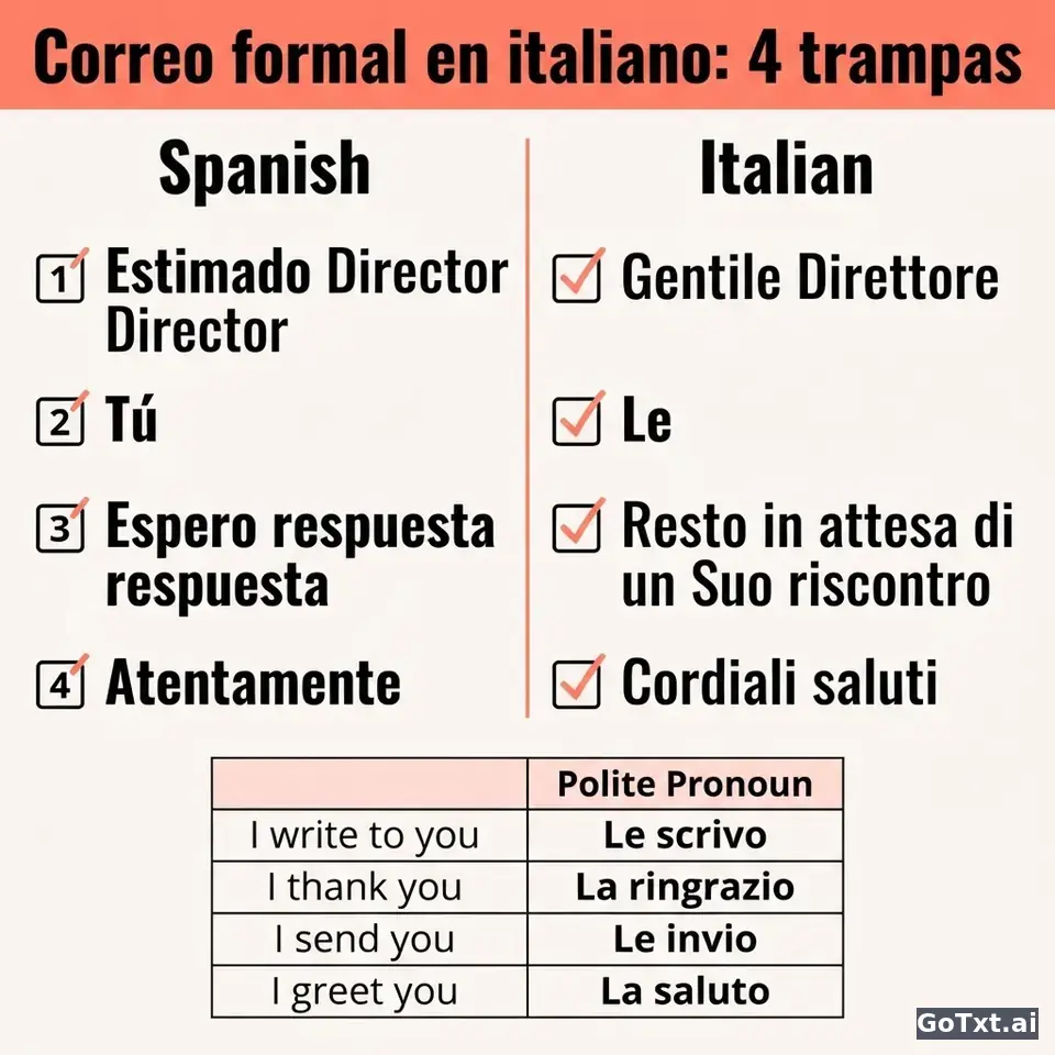 Correos formales en italiano: 4 trampas que delatan que no eres nativo — illustration | GoTxt