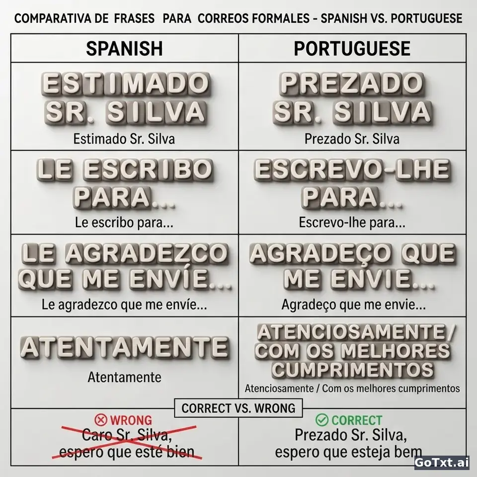 Correos formales en portugués: 4 trampas que delatan a un hispanohablante — illustration | GoTxt