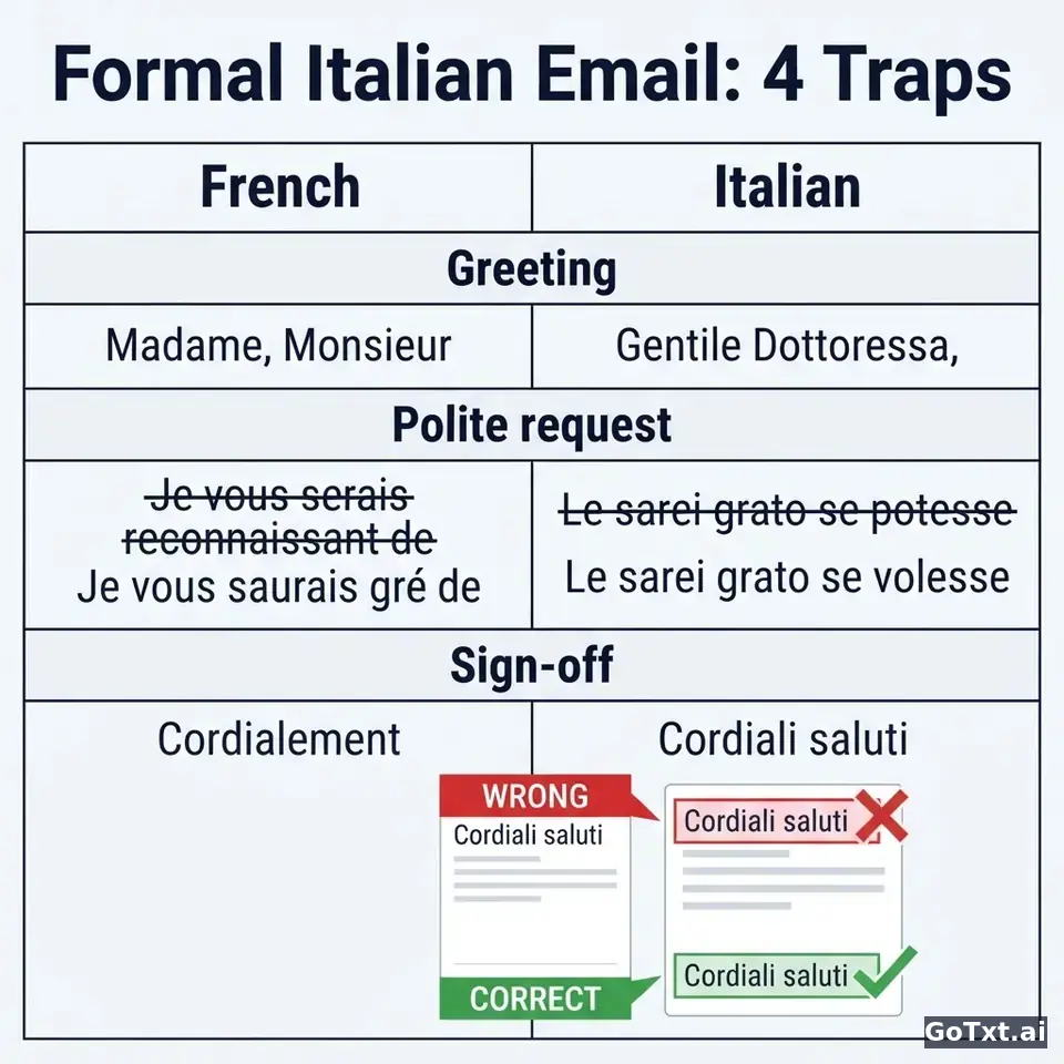 E-mails formels en italien : 4 pièges qui trahissent un francophone — illustration | GoTxt