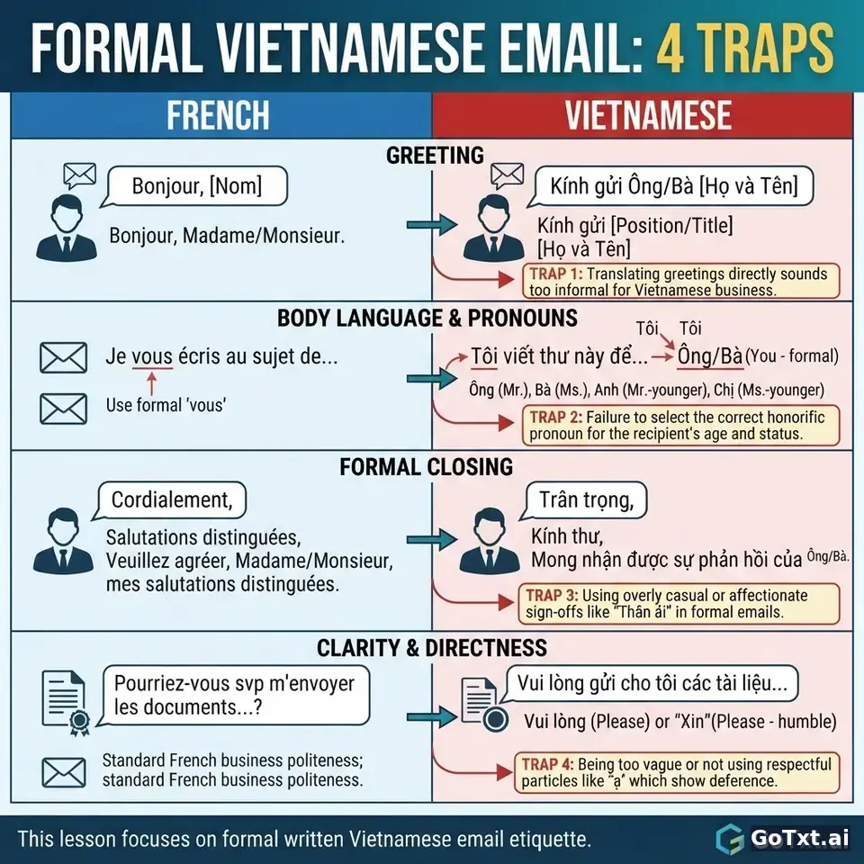 Emails formels en vietnamien : 4 pièges qui trahissent un étranger — illustration | GoTxt