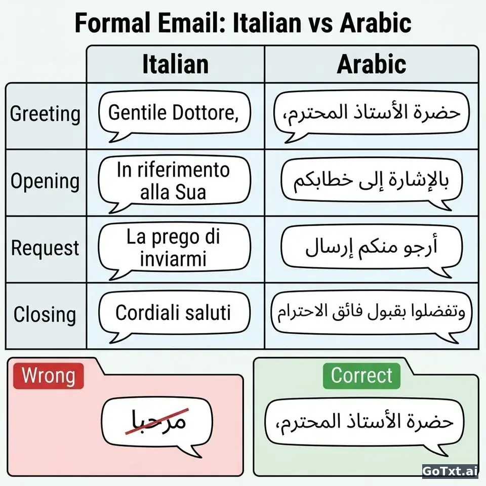 Email formali in arabo: 4 trappole che ti smascherano subito — illustration | GoTxt