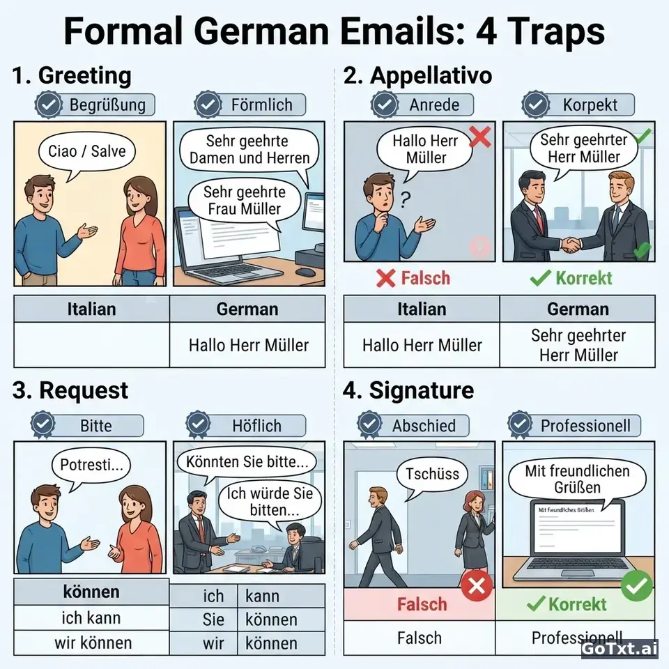 Email formali in tedesco: 4 trappole che ti smascherano subito — illustration | GoTxt