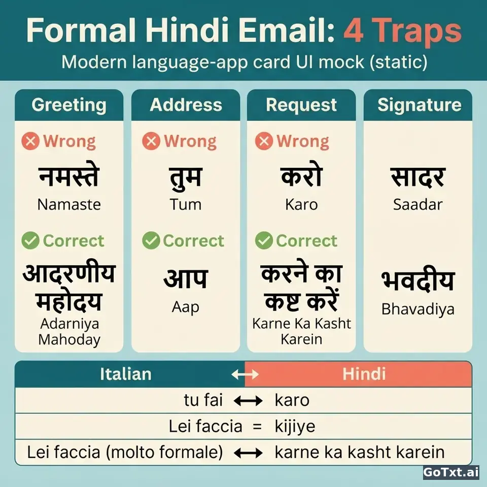 Email formali in hindi: 4 trappole che ti smascherano subito — illustration | GoTxt