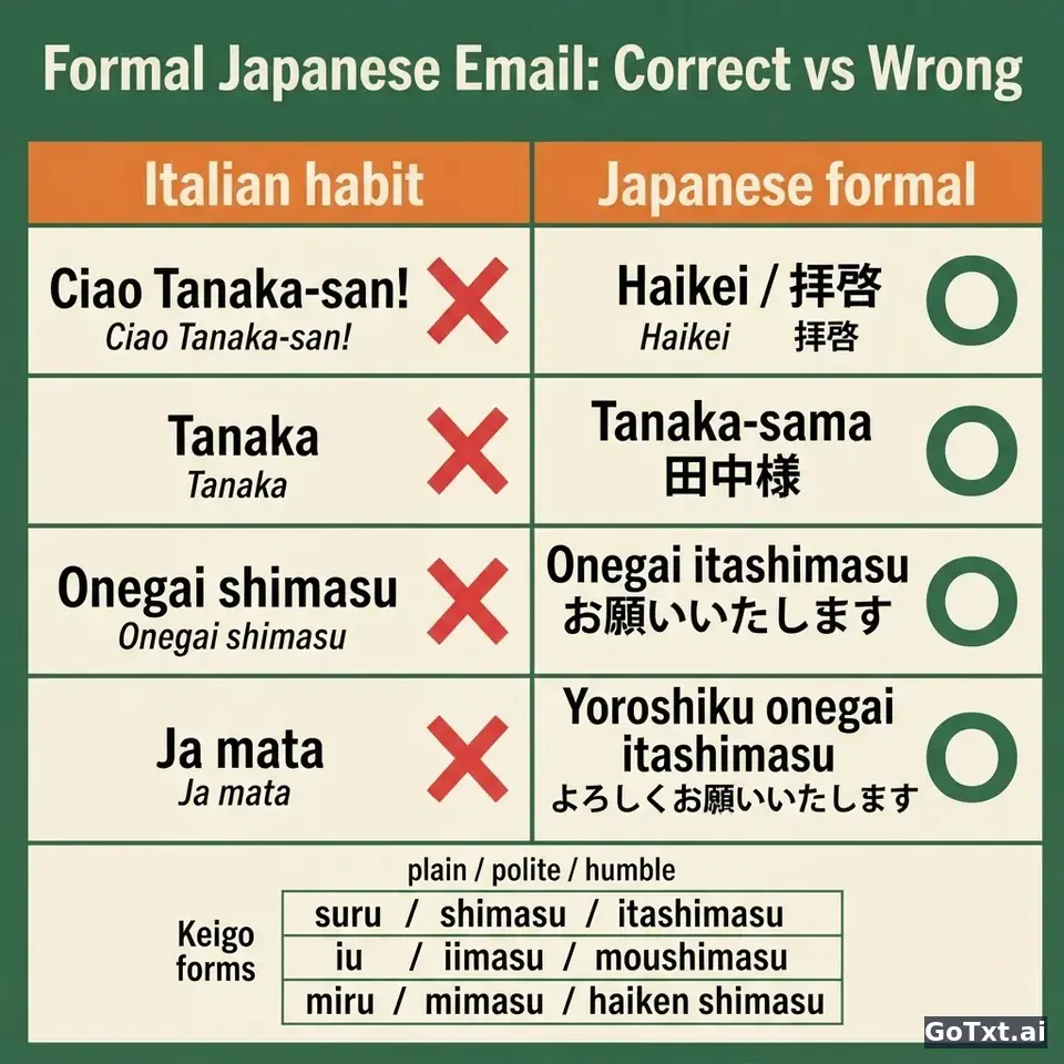 Email formali in giapponese: 4 trappole che ti smascherano subito — illustration | GoTxt