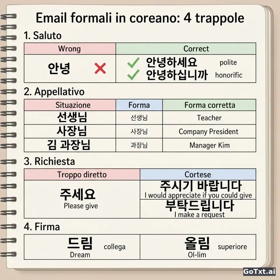 Email formali in coreano: 4 trappole che ti smascherano subito — illustration | GoTxt