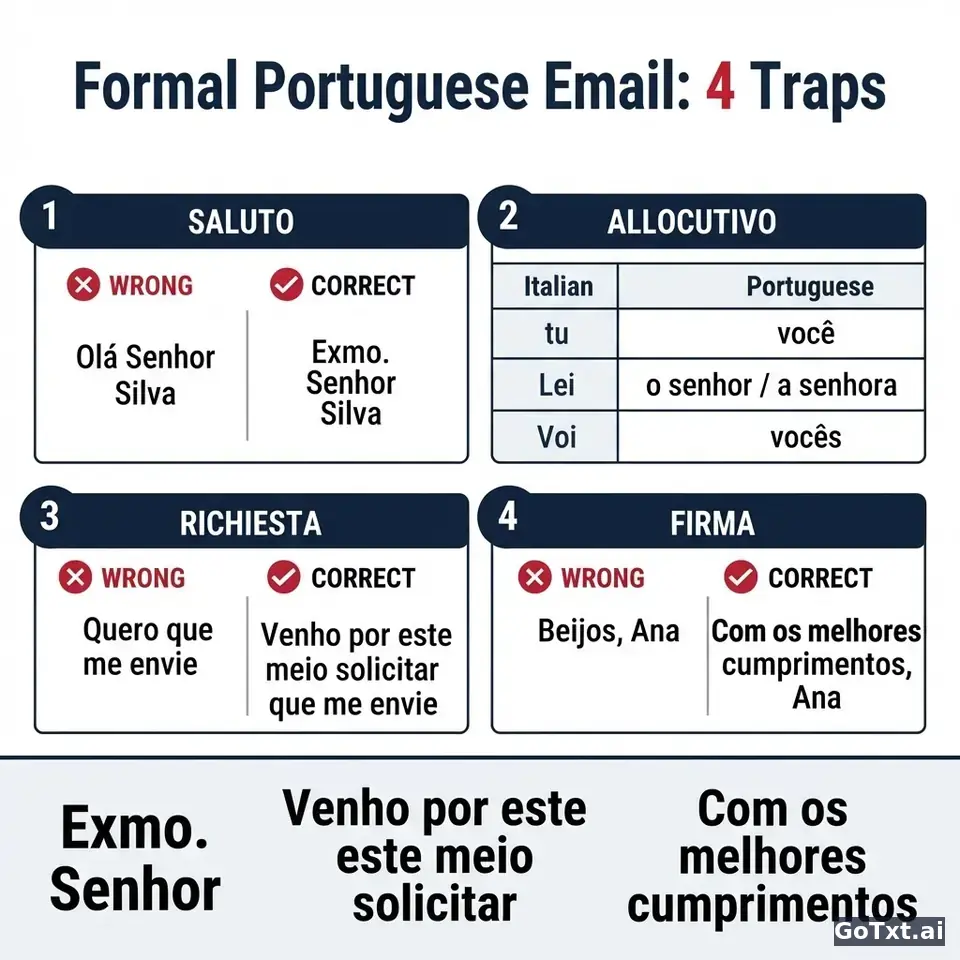 Email formali in portoghese: 4 trappole che ti smascherano subito — illustration | GoTxt