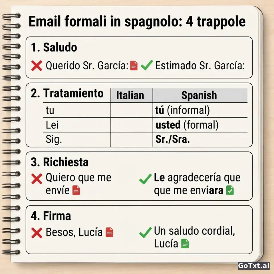 Email formali in spagnolo: 4 trappole che ti smascherano subito — illustration | GoTxt