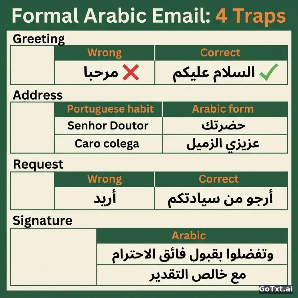 E-mails formais em árabe: 4 armadilhas que denunciam quem não é nativo — illustration | GoTxt