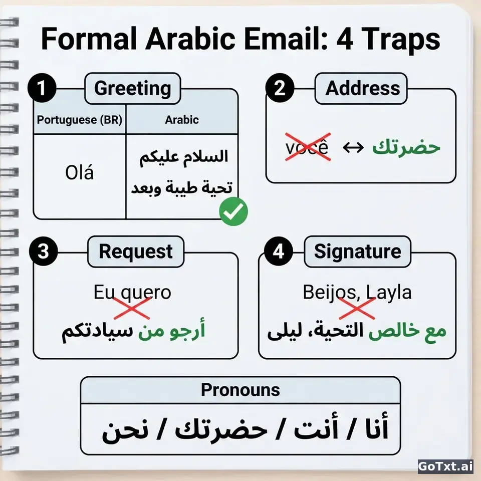 E-mails formais em árabe: 4 armadilhas que entregam que você não é nativo — illustration | GoTxt