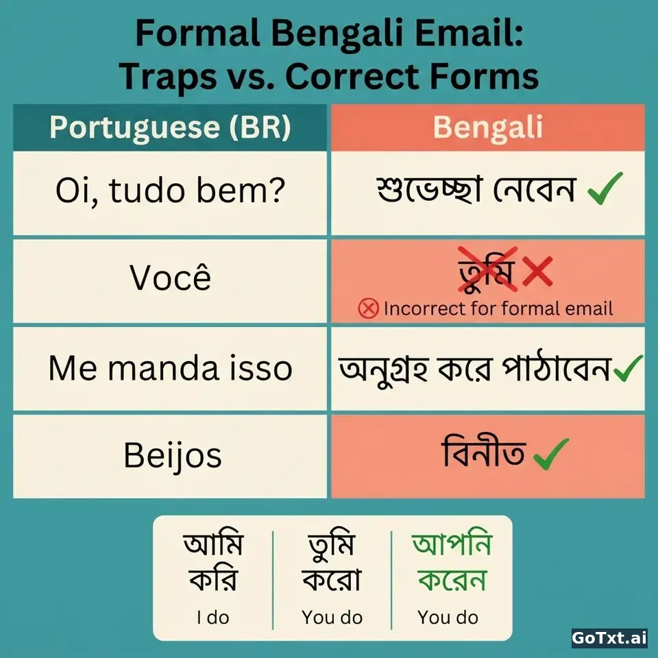 E-mails formais em bengali: 4 armadilhas que entregam que você não é nativo — illustration | GoTxt