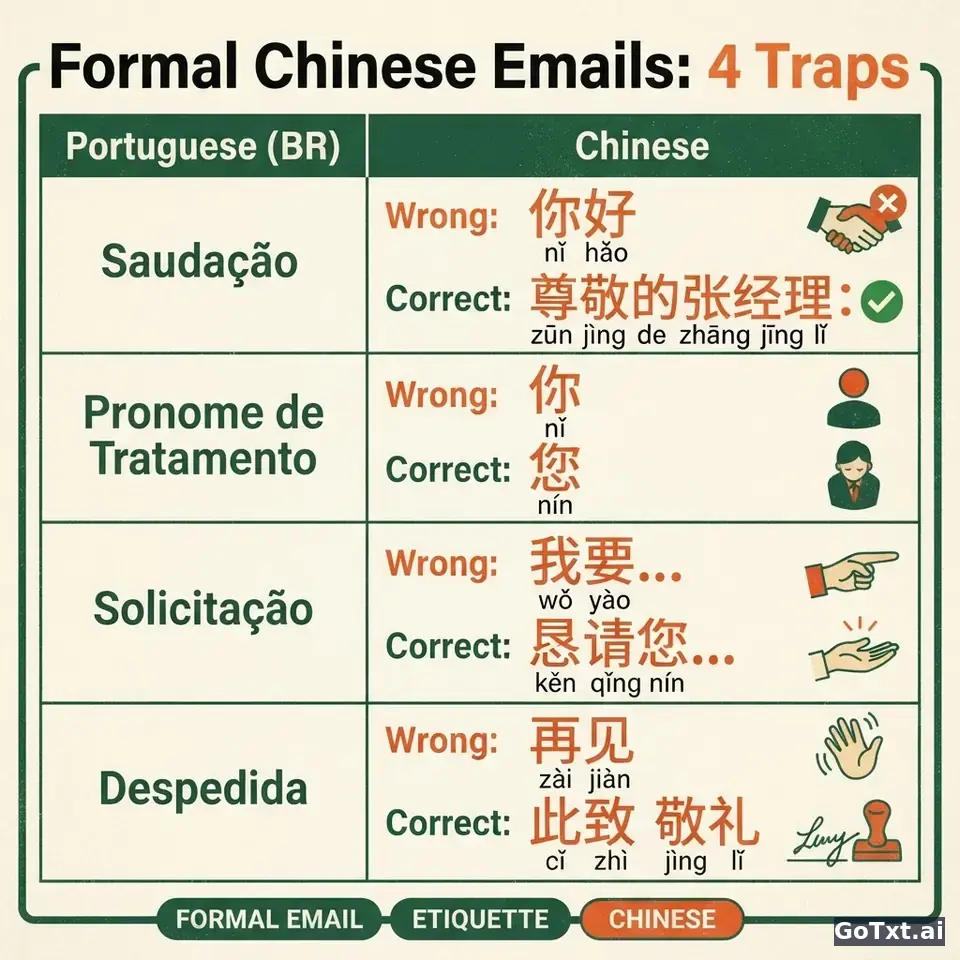 E-mails formais em chinês: 4 armadilhas que entregam que você não é nativo — illustration | GoTxt