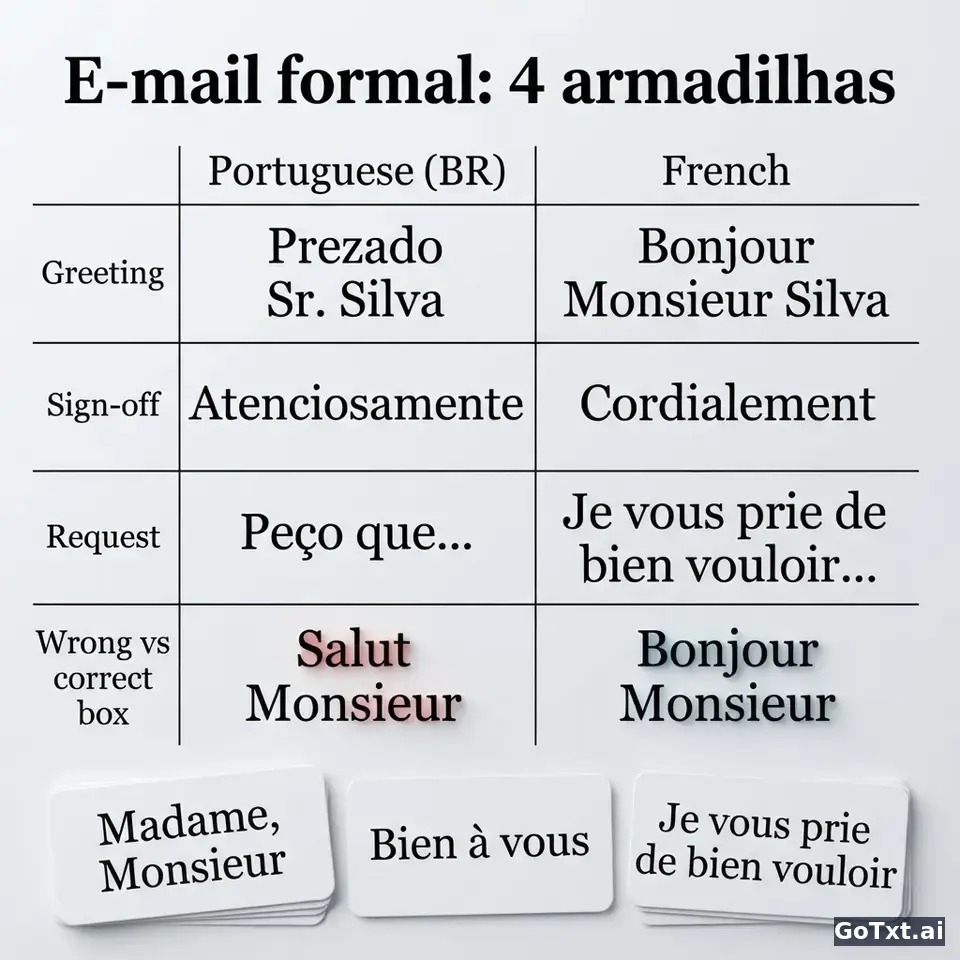E-mails formais em francês: 4 armadilhas que entregam que você não é nativo — illustration | GoTxt