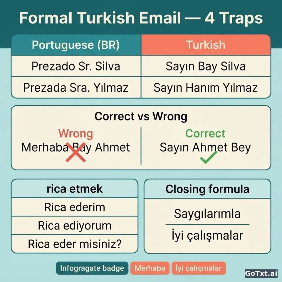 E-mails formais em turco: 4 armadilhas que entregam que você não é nativo — illustration | GoTxt