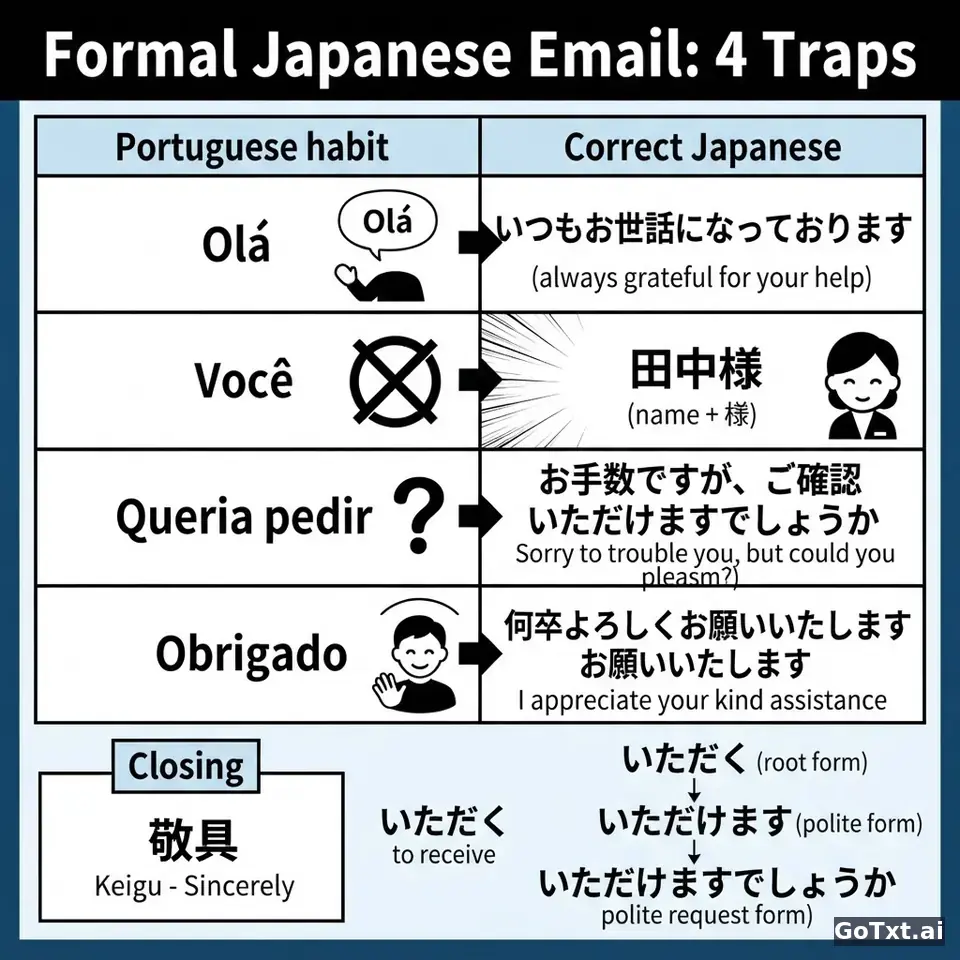 E-mails formais em japonês: 4 armadilhas que revelam logo que não és nativo — illustration | GoTxt