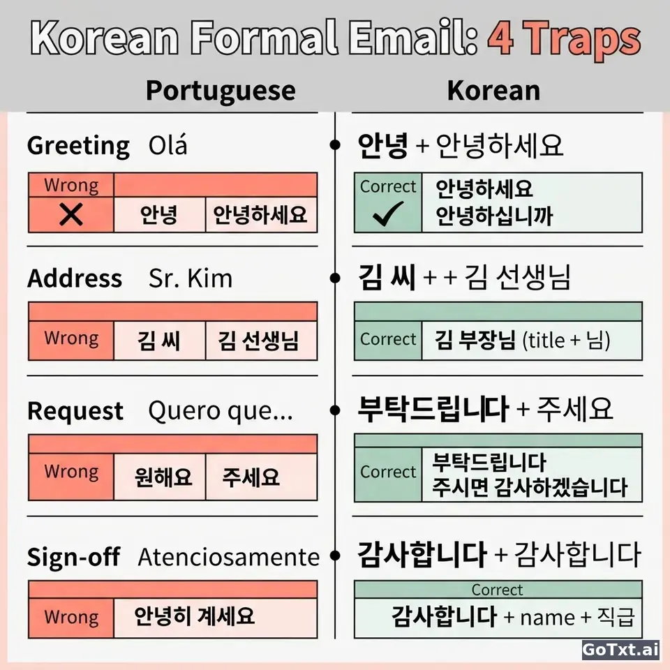 E-mails formais em coreano: 4 armadilhas que revelam logo que não és nativo — illustration | GoTxt