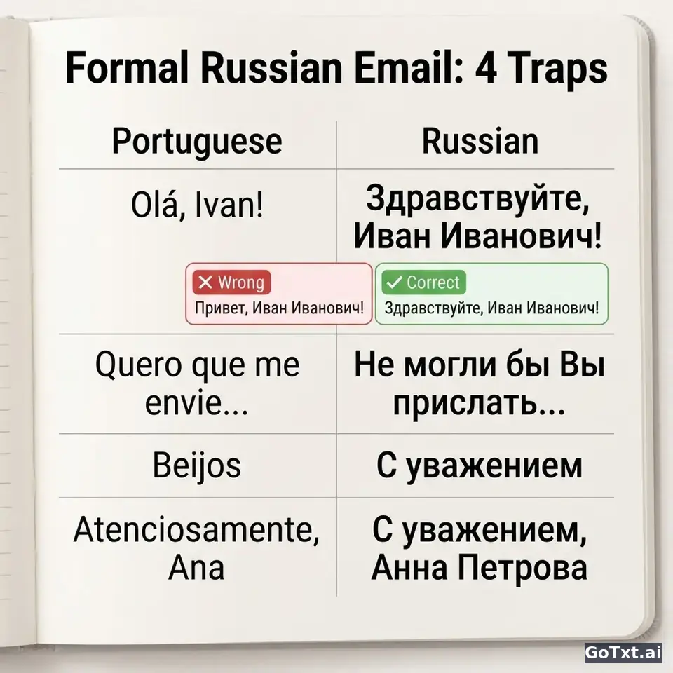 E-mails formais em russo: 4 armadilhas que revelam logo que não és nativo — illustration | GoTxt