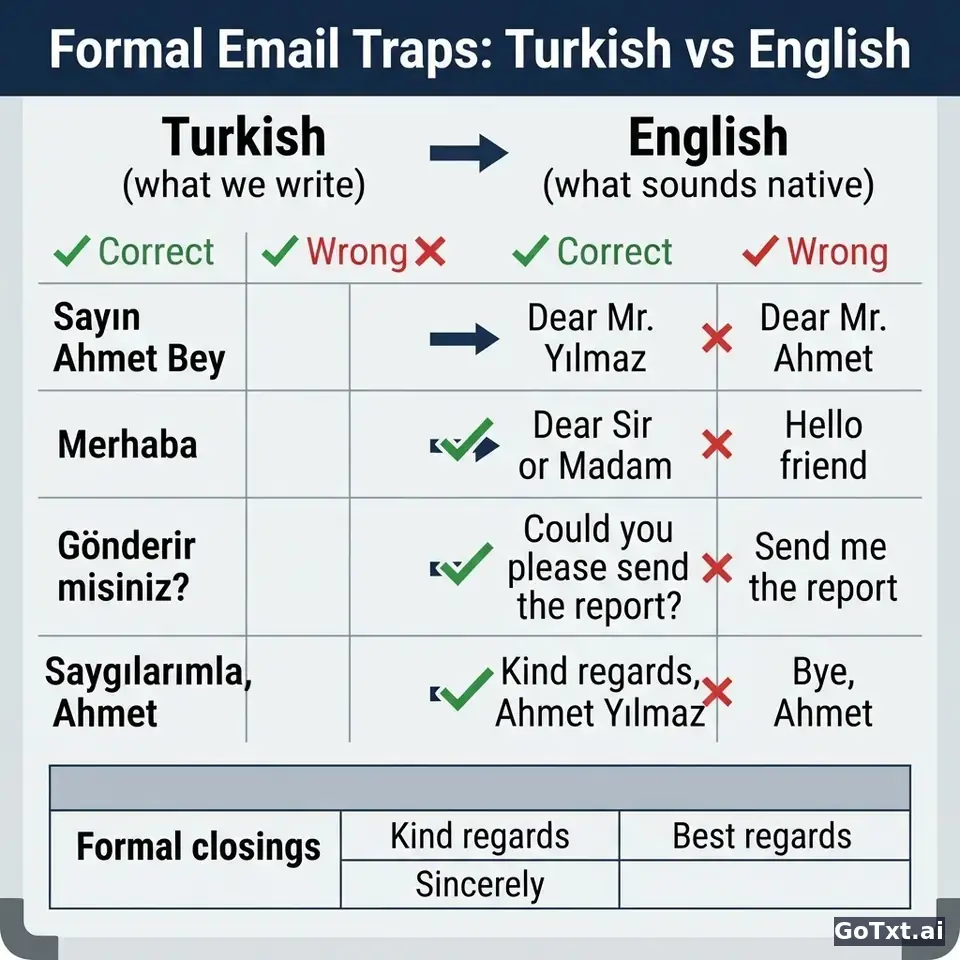 Resmî E-postalar: Anadili İngilizce Olmayanların Düştüğü 4 Tuzak — illustration | GoTxt