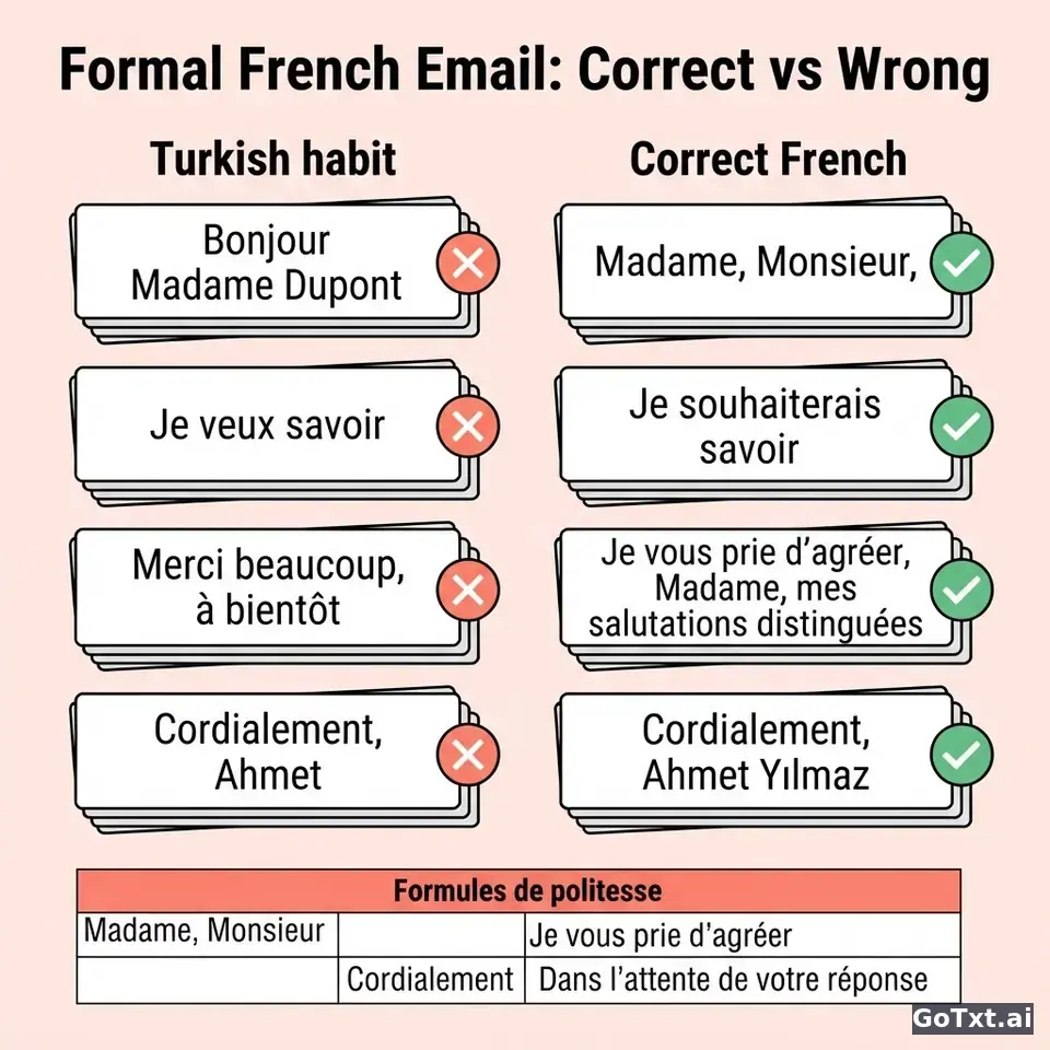 Resmi Fransızca E-postada 4 Tuzak: Ana Dil Konuşuru Olmadığınızı Hemen Ele Veren Hatalar — illustration | GoTxt