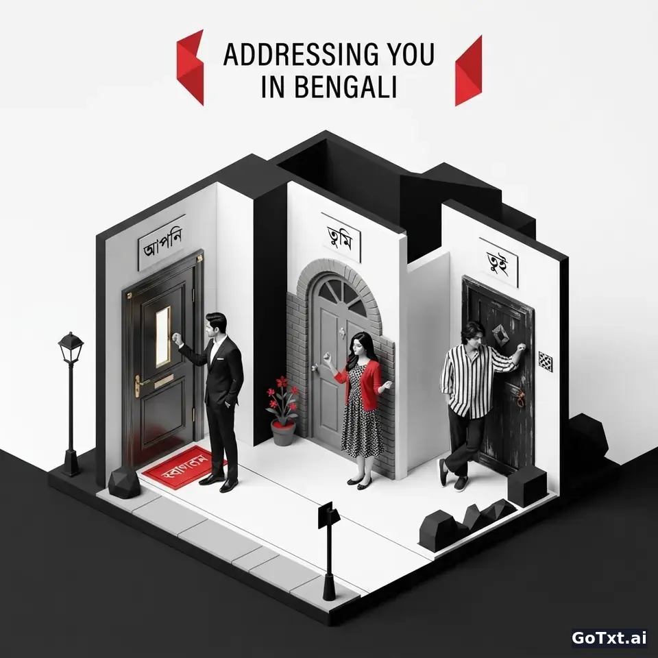 Tratamento formal e informal em bengali: quando usar **আপনি**, **তুমি** e **তুই** — illustration | GoTxt
