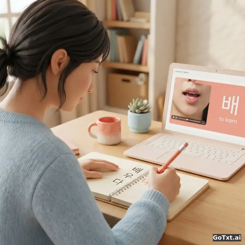 الفعل الكوري **배우다** (baewuda): دليلك الكامل لإتقان تصريفه وتجنّب أخطاء الناطقين بالعربية — illustration | GoTxt