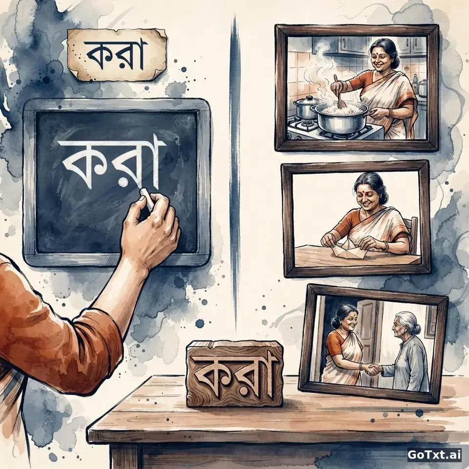 Le verbe **করা** (faire) en bengali : maîtrisez enfin ses formes sans paniquer — illustration | GoTxt
