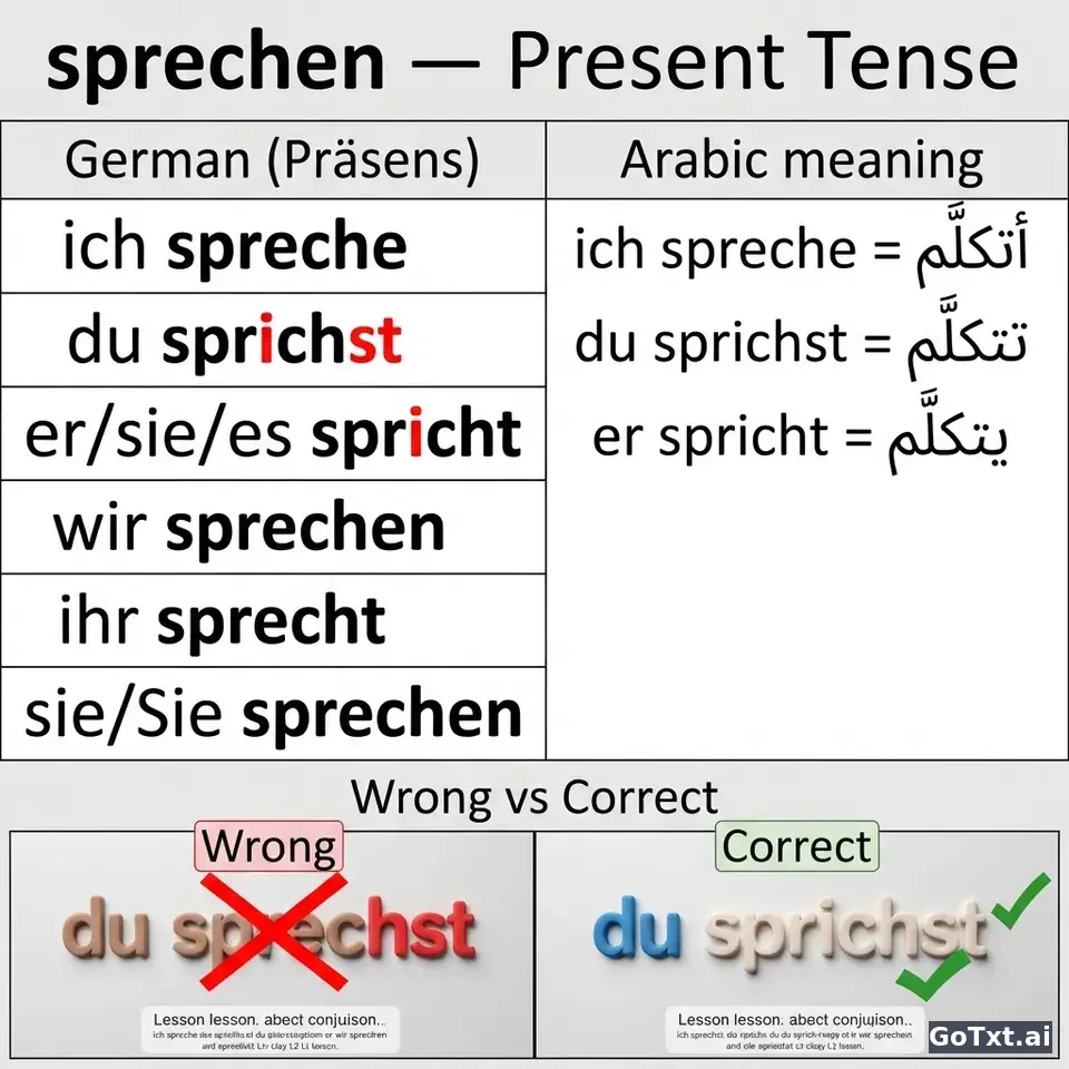 الأفعال الشاذة في الألمانية: كل صيغ الفعل **sprechen** خطوة بخطوة — illustration | GoTxt