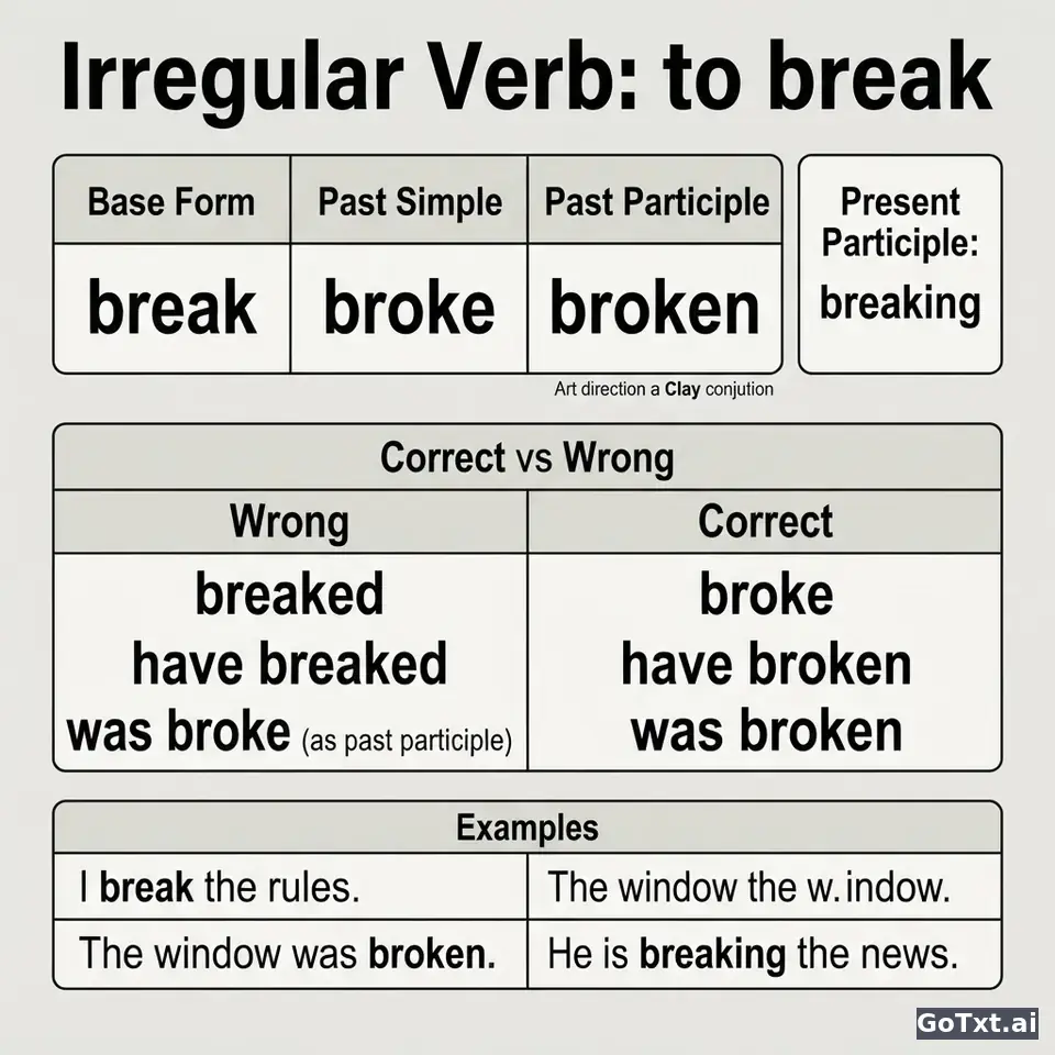 Irregular Verbs: „to break“ – alle Formen Schritt für Schritt erklärt — illustration | GoTxt