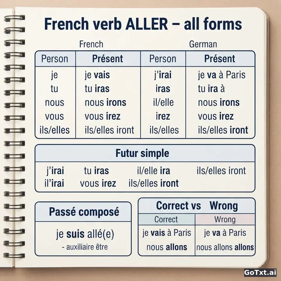 Unregelmäßige Verben: „aller" Schritt für Schritt in allen Formen erklärt — illustration | GoTxt