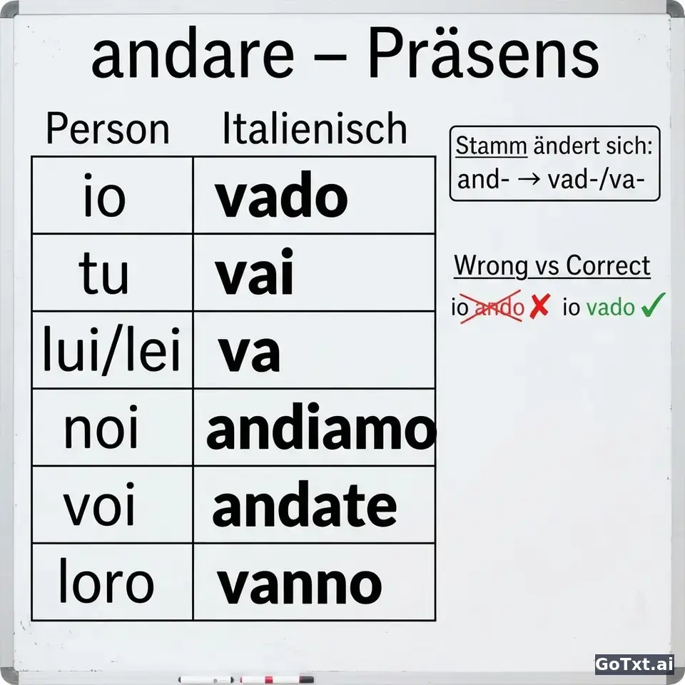 Unregelmäßige Verben auf Italienisch: Ein Verb, alle Formen – Schritt für Schritt erklärt — illustration | GoTxt