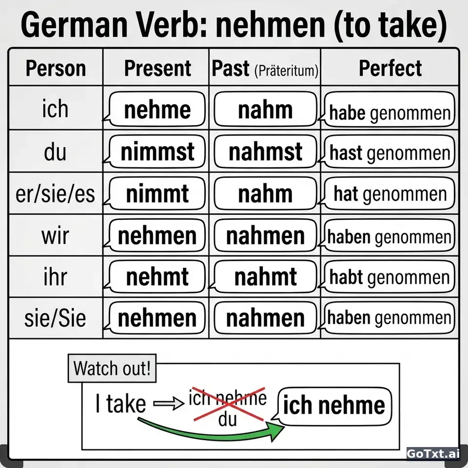 German Irregular Verbs: One Verb, All Its Forms, Explained Step by Step — illustration | GoTxt