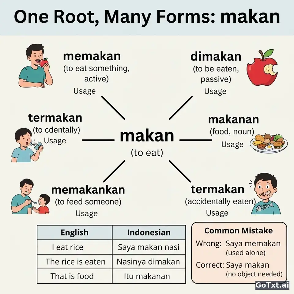 Indonesian Verbs: One Verb, All Its Forms, Explained Step by Step — illustration | GoTxt