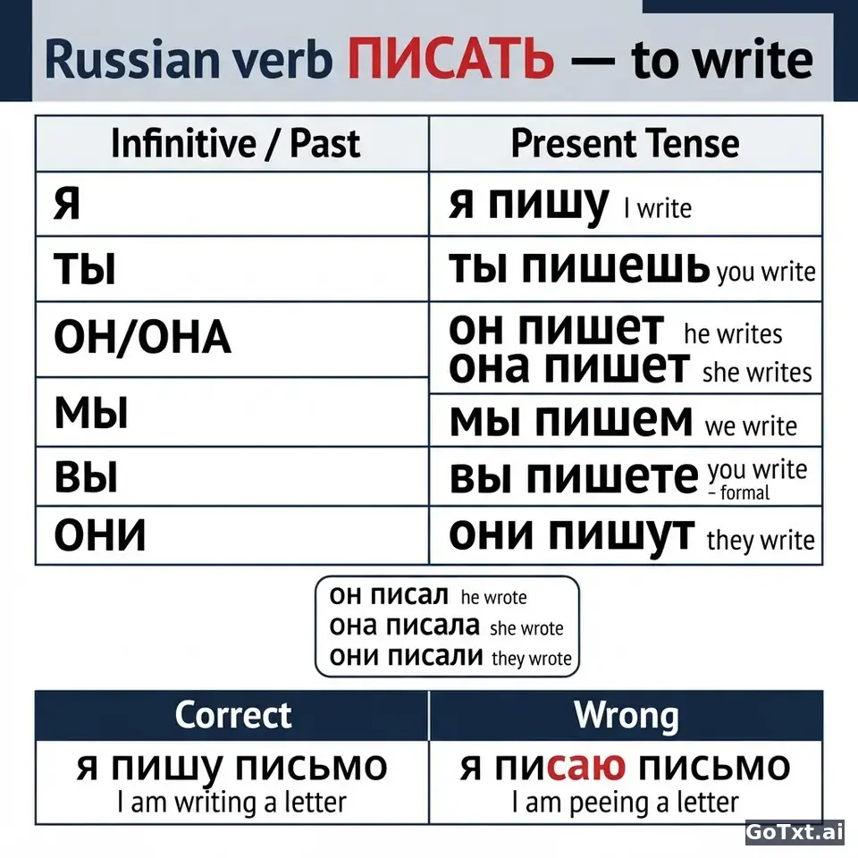 One Russian Verb, All Its Forms: A Step-by-Step Breakdown of **писать** — illustration | GoTxt