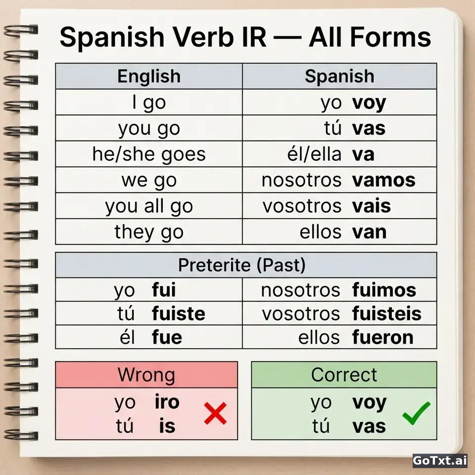 Spanish Irregular Verbs: One Verb, All Its Forms, Explained Step by Step — illustration | GoTxt