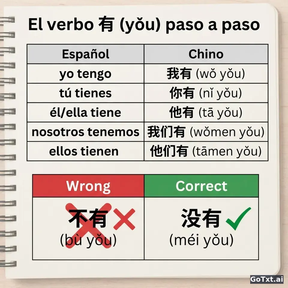 Verbos irregulares en chino: el verbo 有 (yǒu) explicado paso a paso — illustration | GoTxt