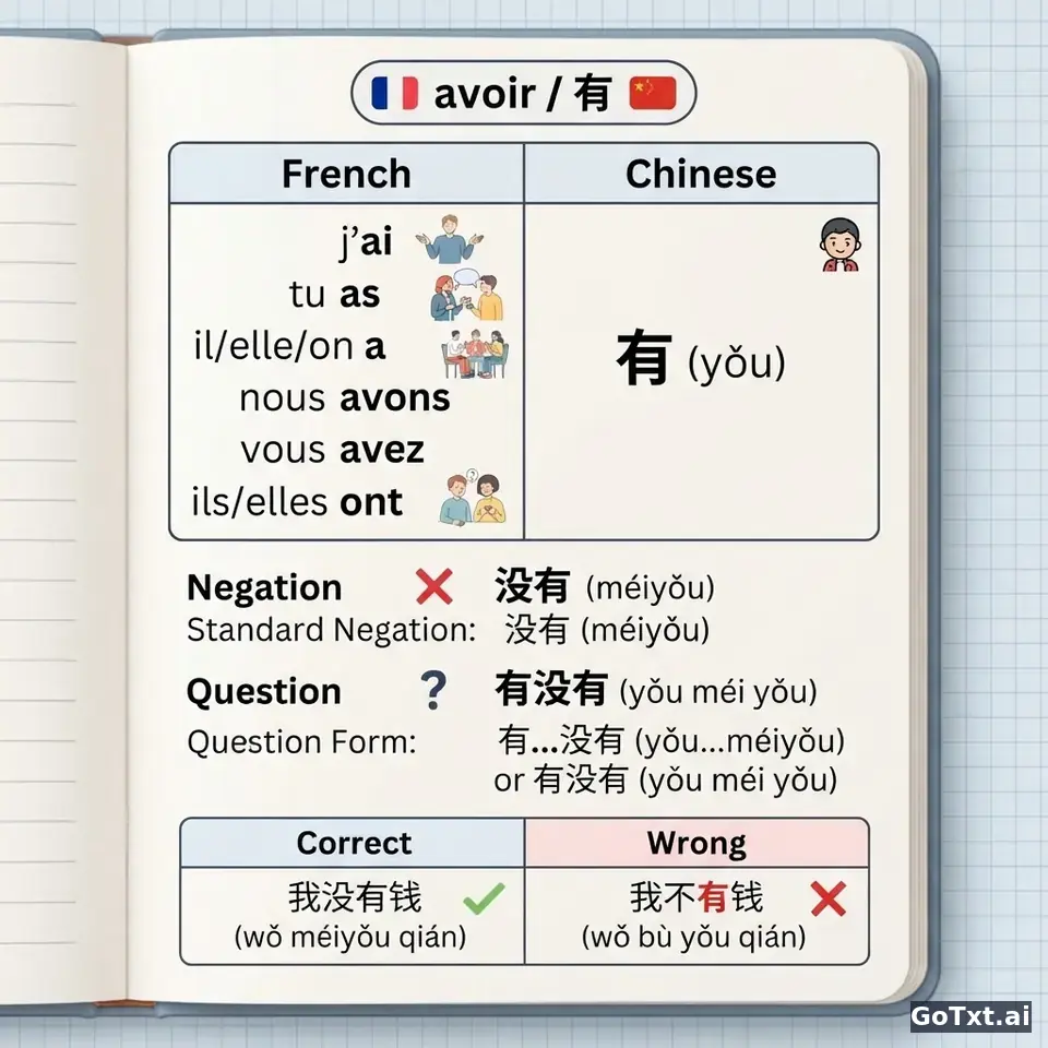 Verbes irréguliers chinois : le verbe 有 sous toutes ses formes — illustration | GoTxt