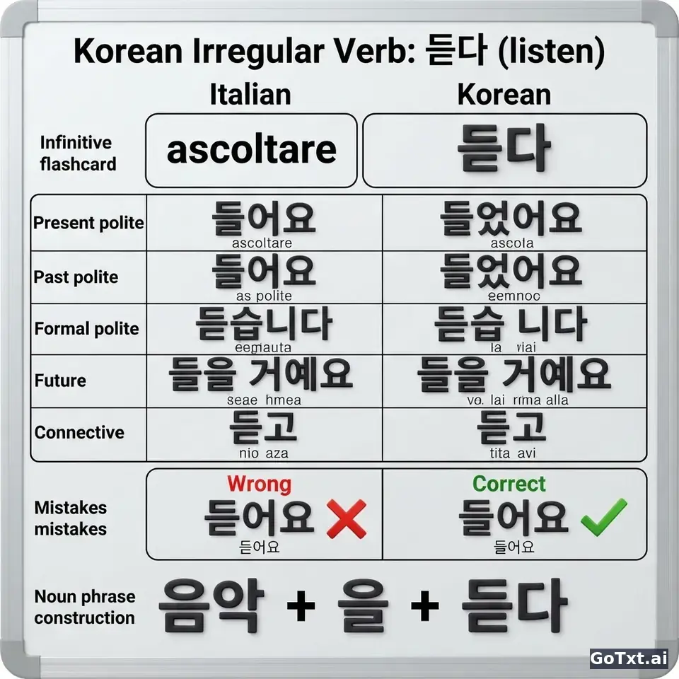 Verbi irregolari coreani: un solo verbo, tutte le forme spiegate passo passo — illustration | GoTxt