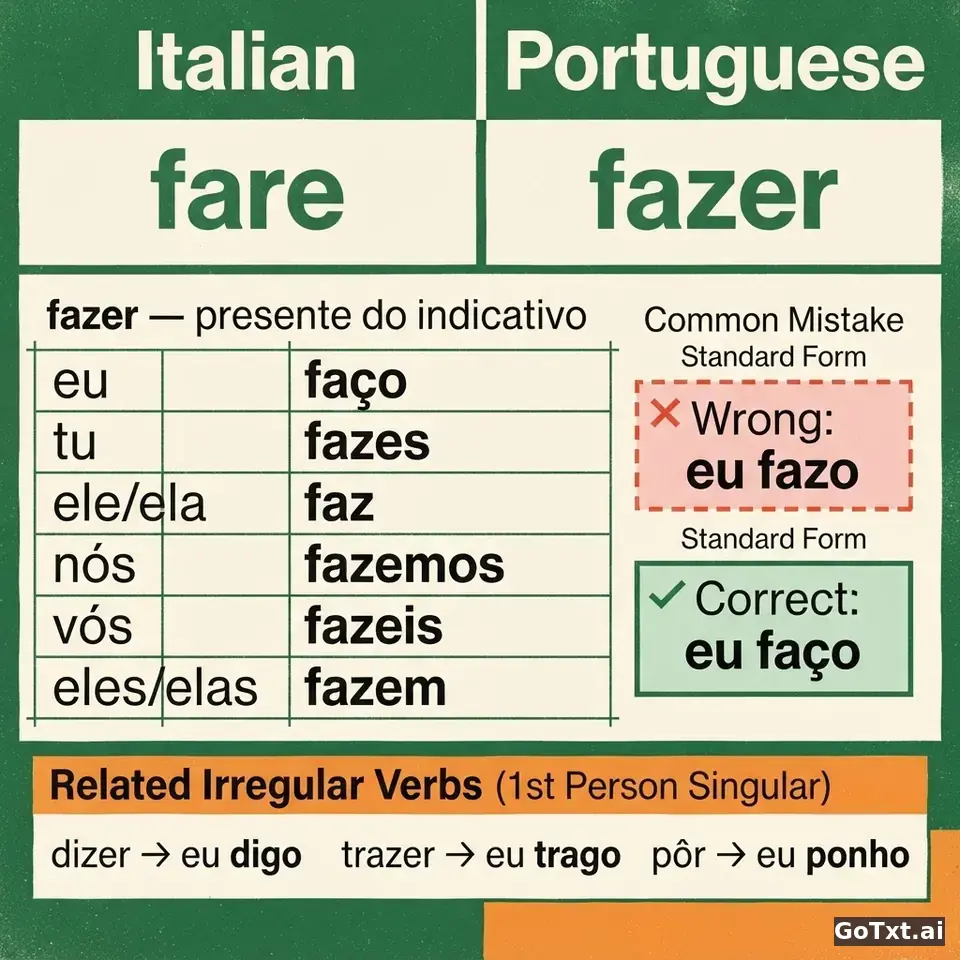 Verbi irregolari portoghesi: un verbo, tutte le forme, passo dopo passo — illustration | GoTxt