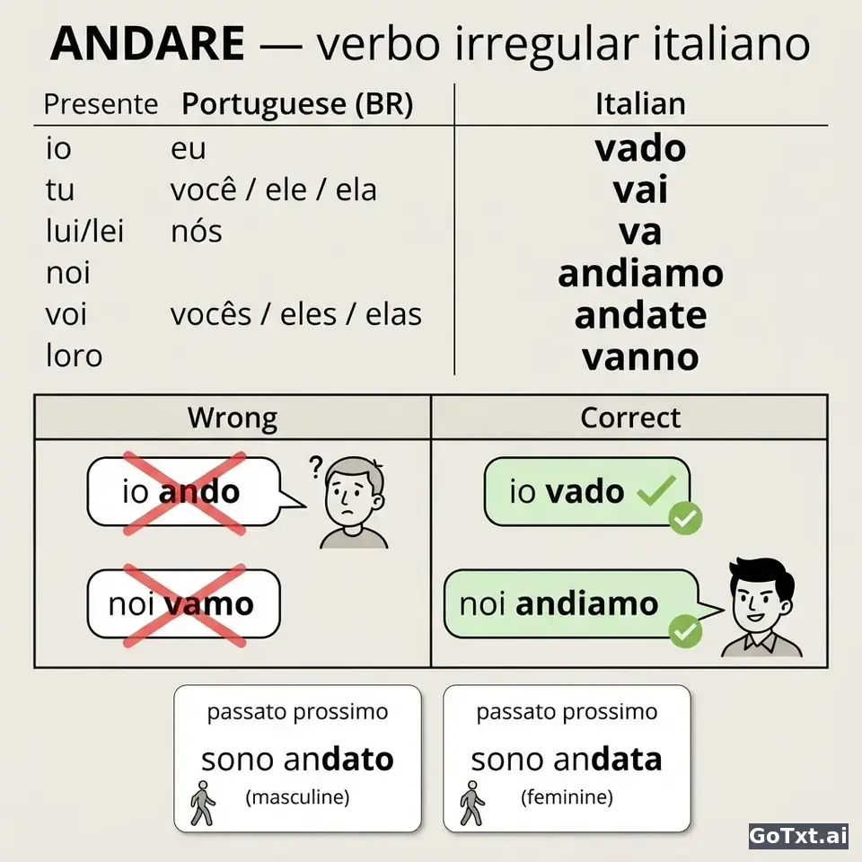 Verbos irregulares em italiano: disseccare tutte le forme di "andare" — illustration | GoTxt